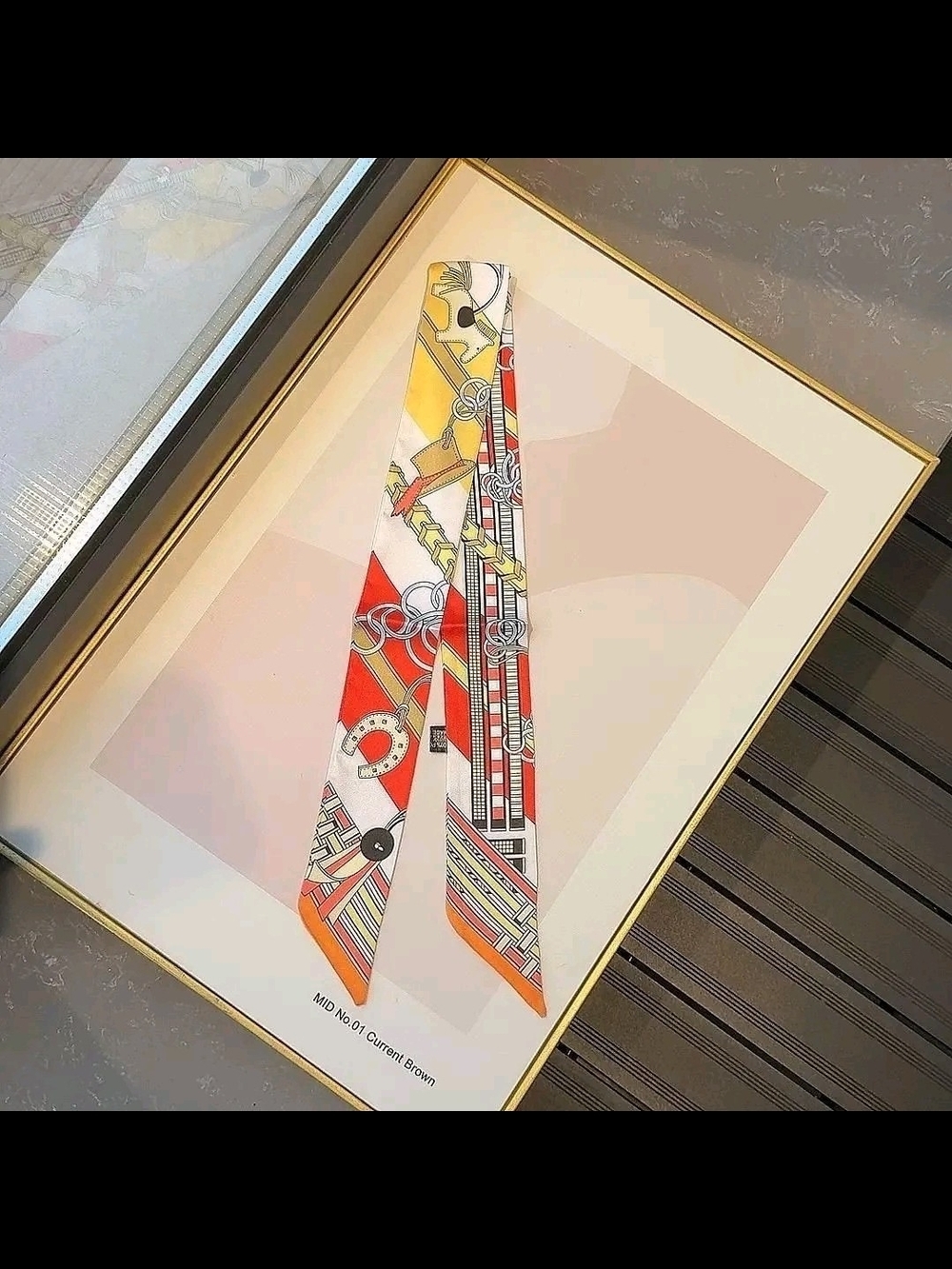 Silky Skinny Scarf in Red, White & Yellow